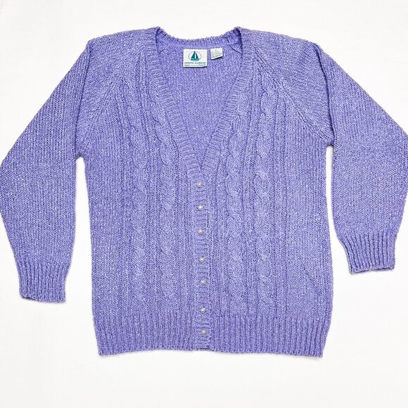 VTG SPRING HARBOR CARDIGAN SWEATER, WOMANS, LARGE, LT PURPLE, FAUX PEARL BUTTONS - Picture 1 of 9